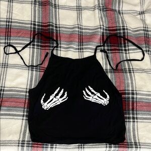 Black Crop Top with Skeleton Hand Design